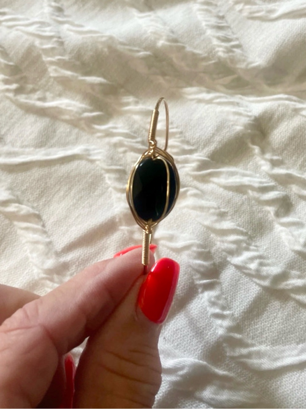 Gold Wire Wrapped Black Stone Bracelet Charm